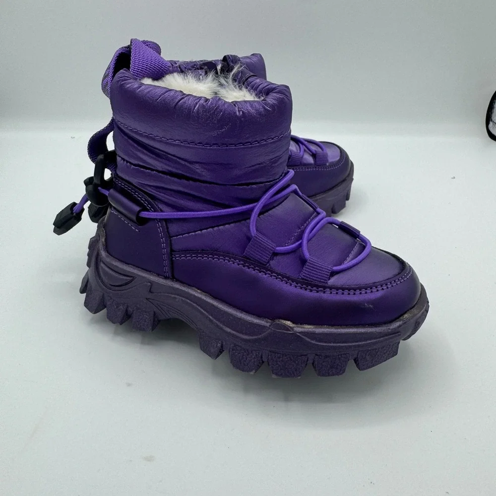Dream Pairs Girls Purple Puffer Snow Boots Faux Fur Lined Side‎ Zip Size 6T New